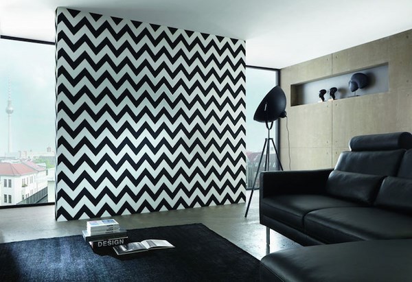 chevron pattern wall modern living room interior design