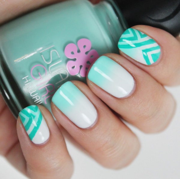 cool summer nail art ideas greadient nails with geometric pattern