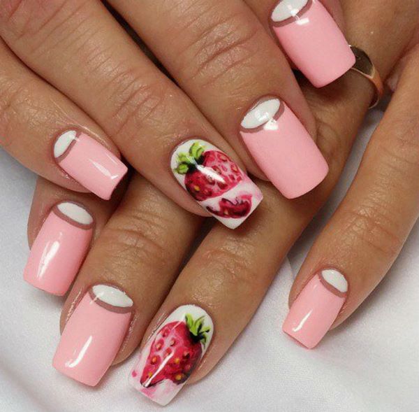 cool nails ideas with fruits pink french nails with strawberries