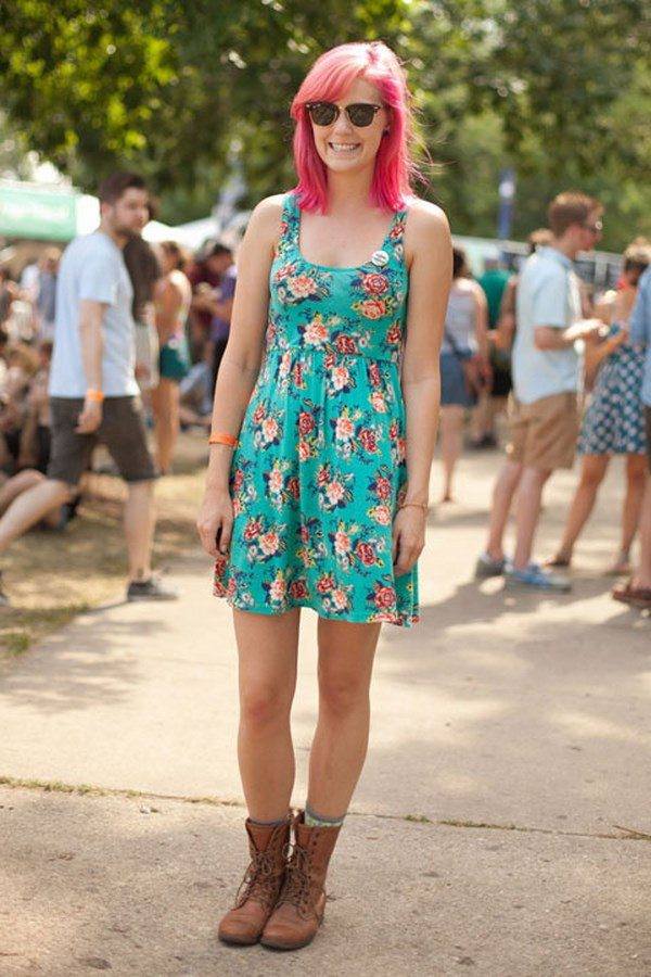 festival fashion ideas floral pattern dress and boots