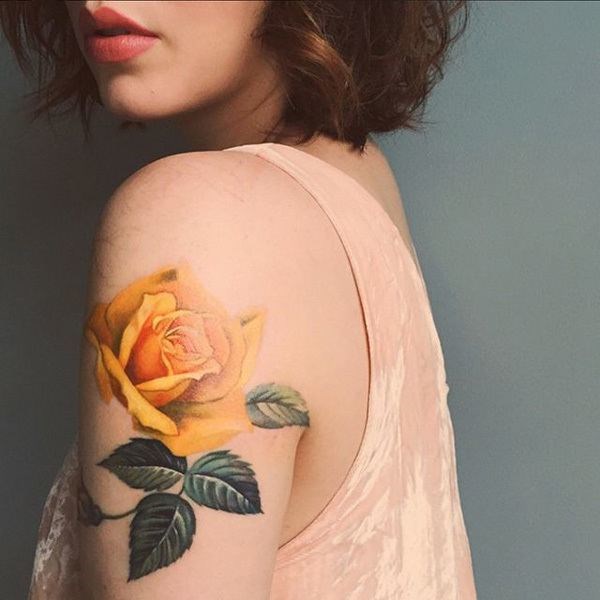 flower tattoos yellow rose shoulder