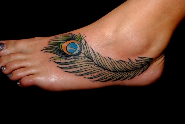 foot feather tattoo peacock