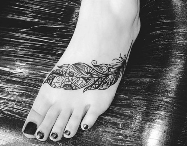 foot tattoo ideas for women feather