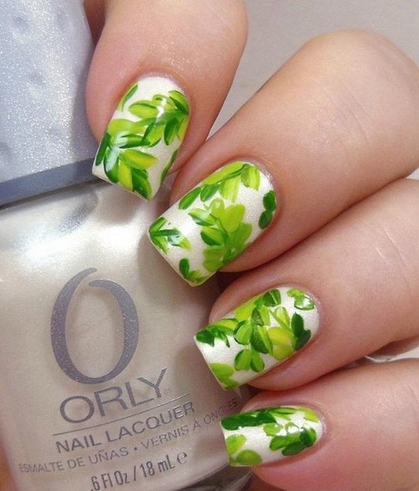 fresh nail design ideas for the summer green leaves