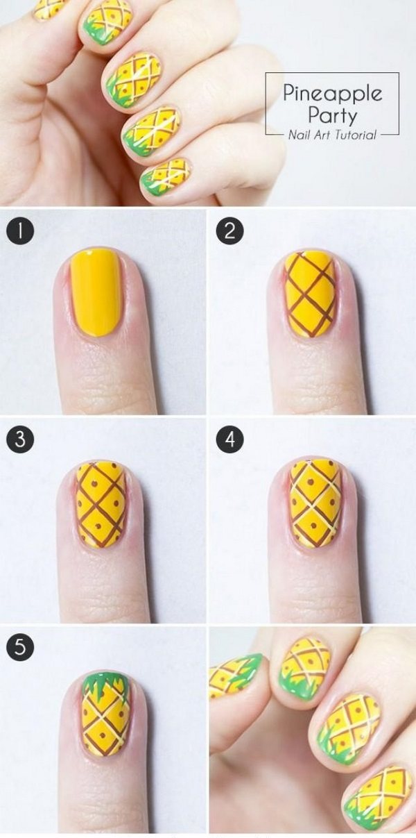 how to draw pineapple on nails