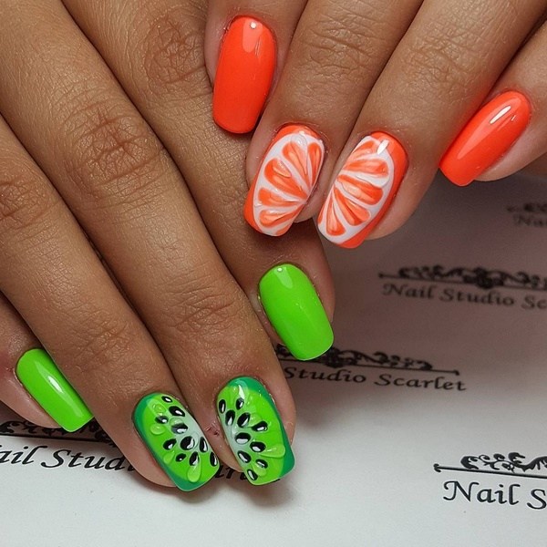 Cute and colorful summer nails design ideas with fruits