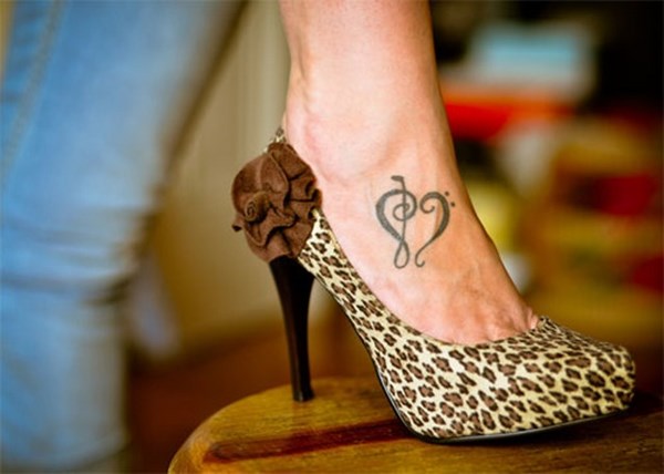 music signs heart tattoo on foot for women