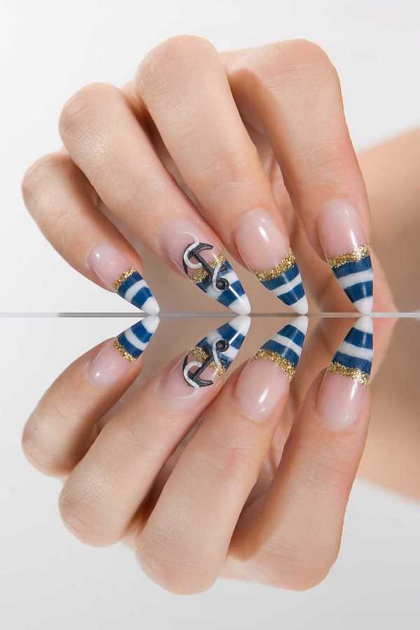 nautical and beach inspired stiletto nails