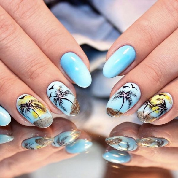 palm trees beach inspired summer nails