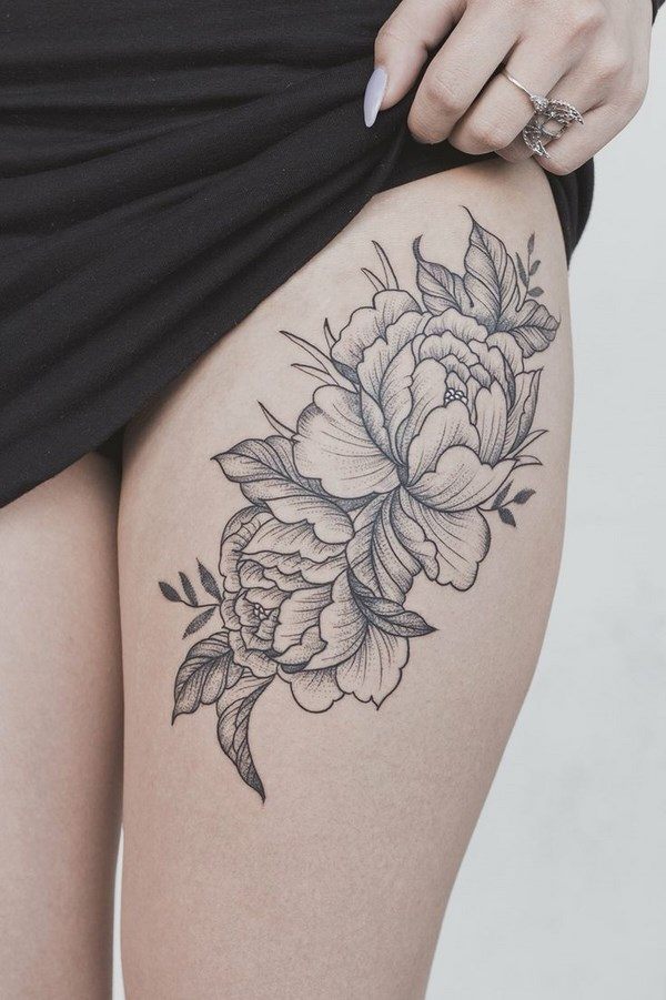 peonies tattoo on thigh