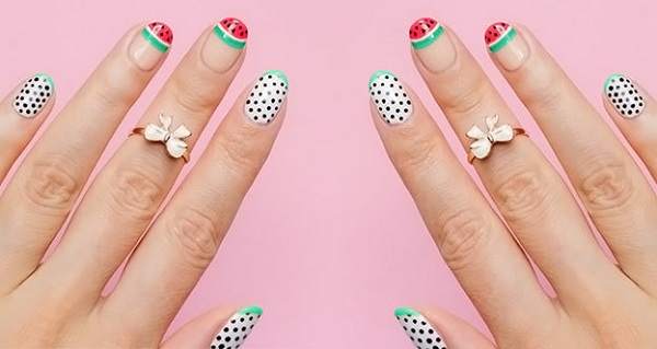 polka dot watermelon summer nails