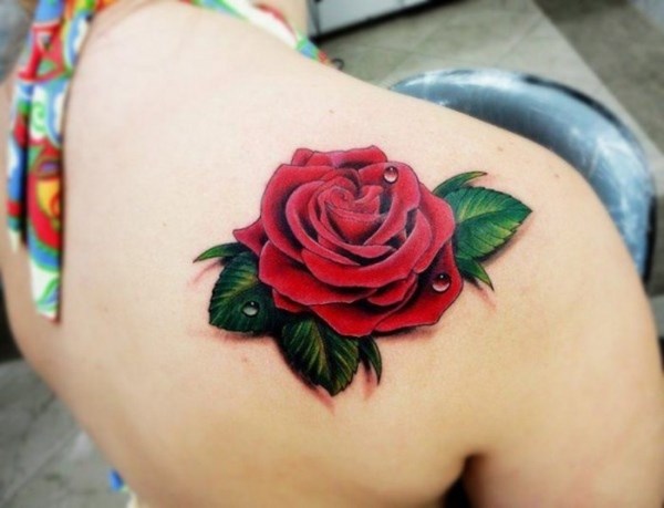 rose design tattoos for women back shoulder
