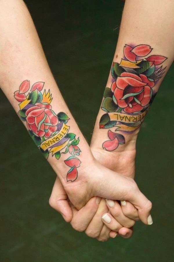 rose tattoos with banners for men and women