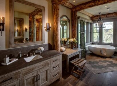 rustic-bathroom-vanity-ideas-freestanding-tub-and-exposed-ceiling-beams