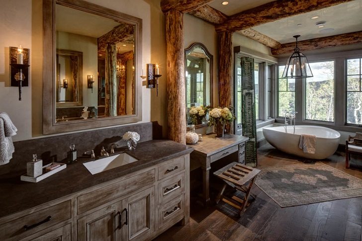 rustic bathroom vanity ideas freestanding tub wood flooring