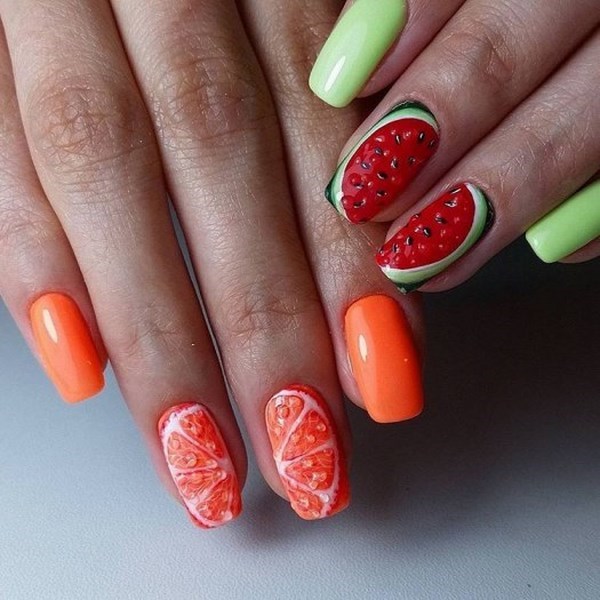 summer fruits nails watermelon orange slice