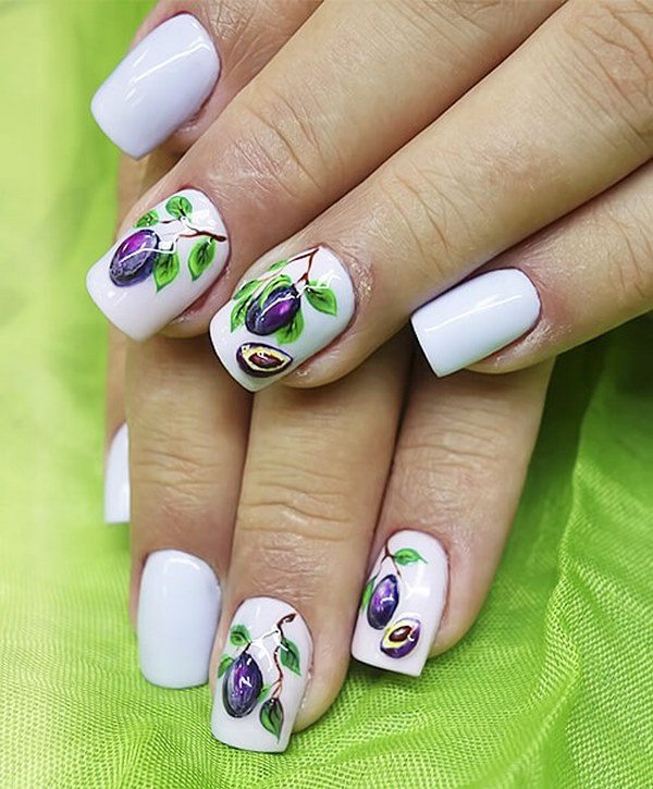 summer manicure ideas white nails with plums