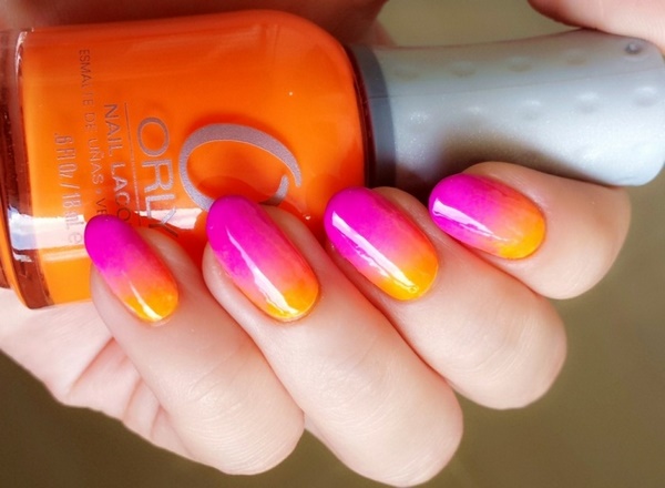 summer nail design pink orange gradient nails