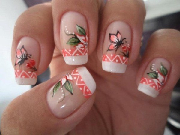 summer nails butterflies and flowers