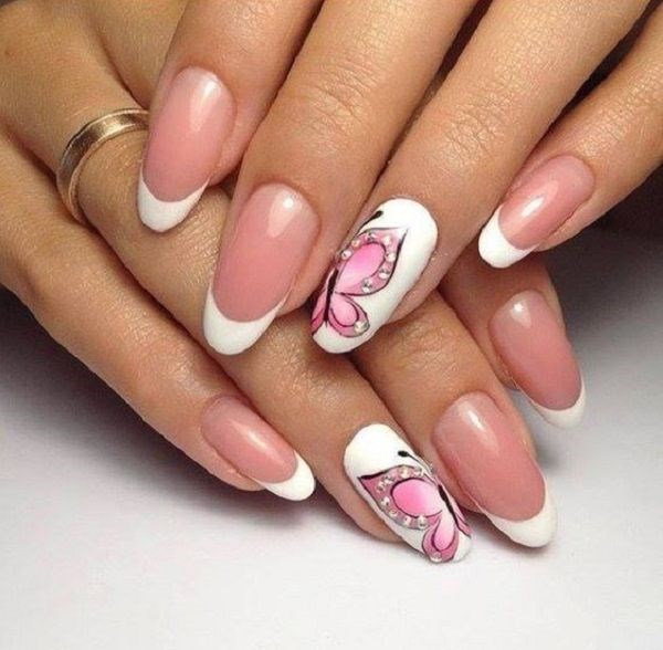 summer nails design pink butterflies
