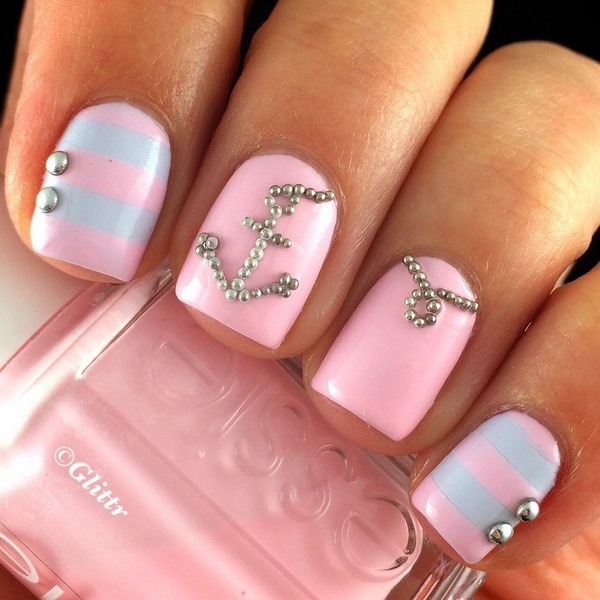 summer nails ideas pink blue anchor