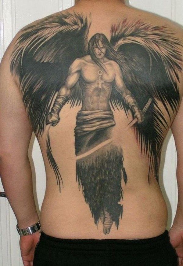 unique back tattoo for men anglel
