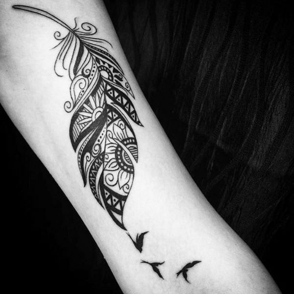 unique feather tattoo design ideas birds forearm