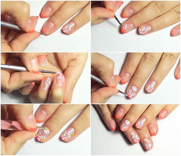 DIY summer nails with flowers how to draw daisies