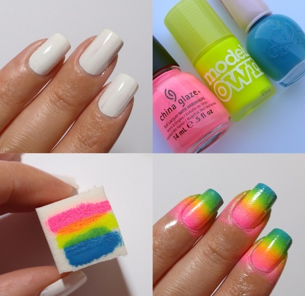 Gradient nails with sponge rainbow nail art ideas