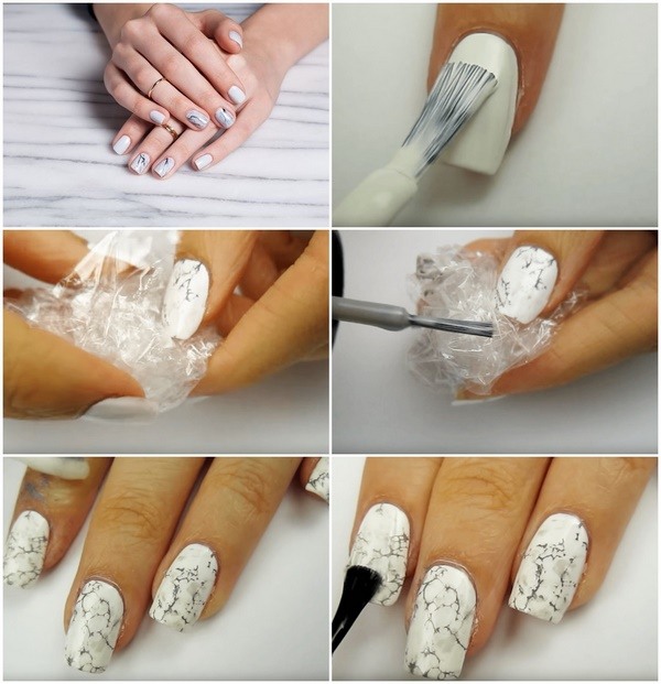 How to do marble nails at home with plastic wrap