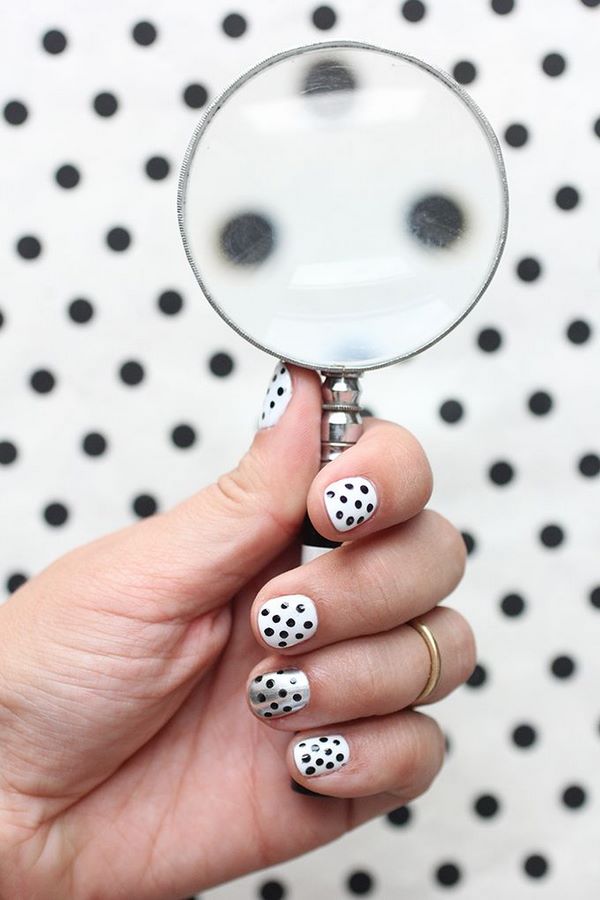 cute black and white nail design with dots