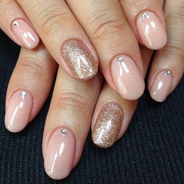 gold glitter nude nails
