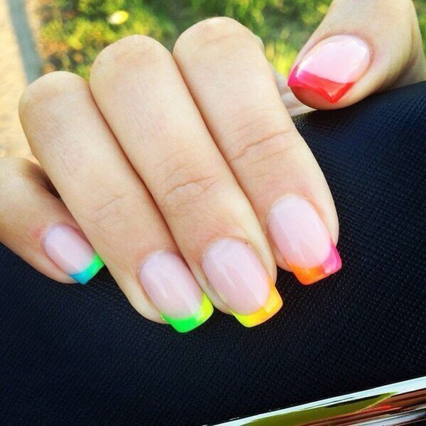 gradient rainbow nails french manicure