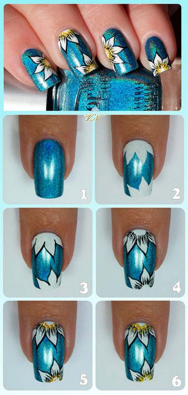 how to do floral nail pattern step by step