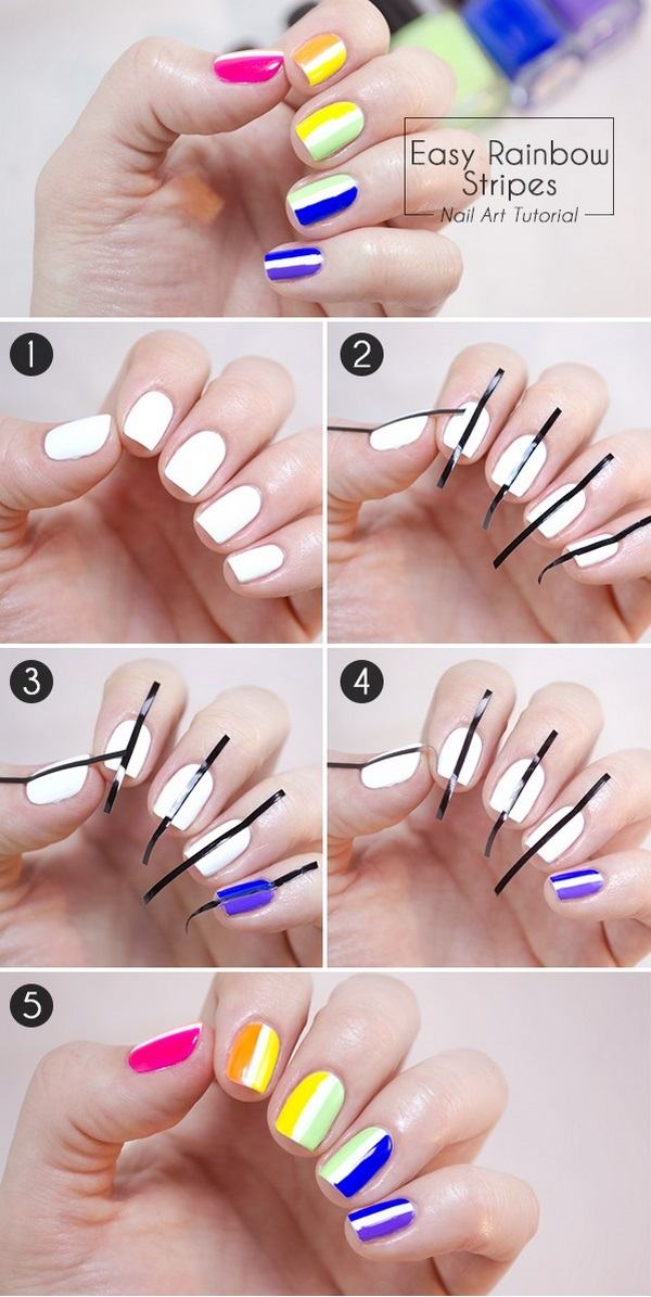 how to do rainbow nails with tape step by step