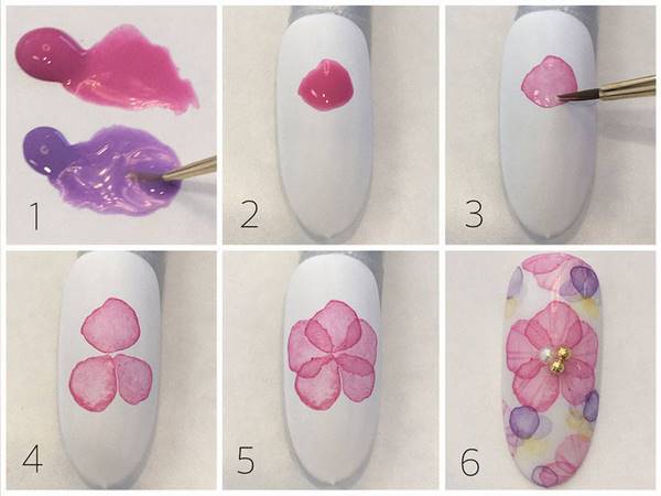 how to draw flowers on nails watercolor effect