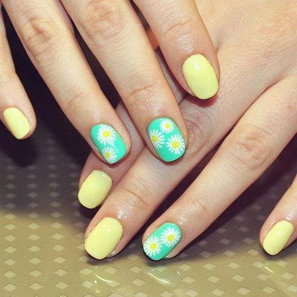 summer nail design neon colors floral pattern