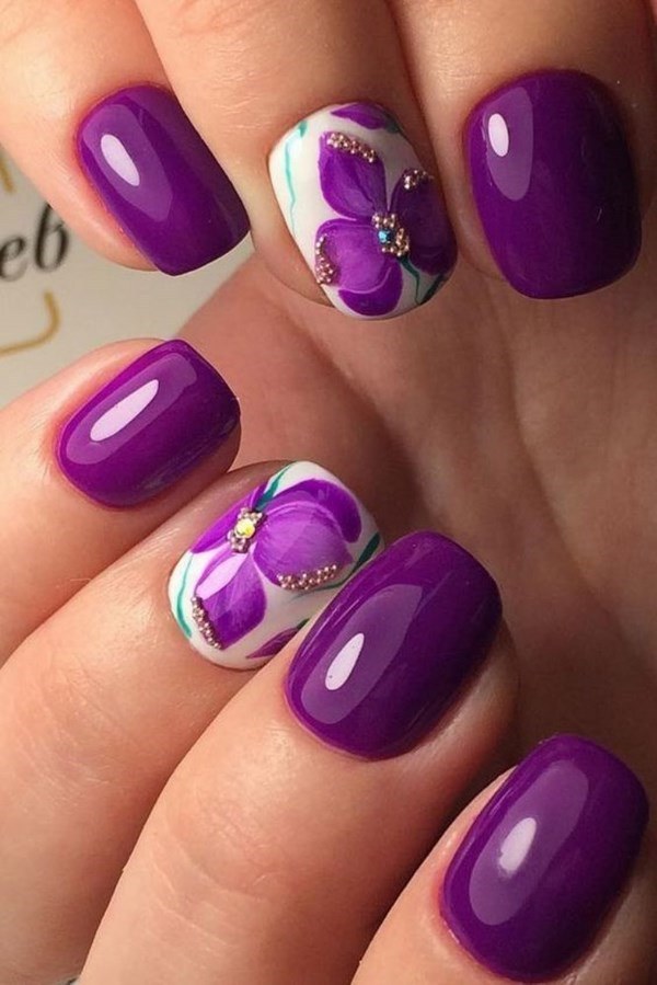 summer nails ideas purple nail color flowers