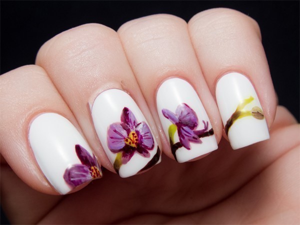 white acrylic nail design ideas floral nails