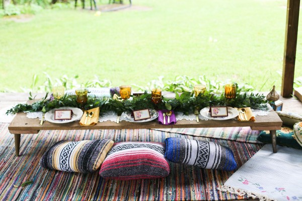 Boho chic bridal summer garden party floor cushions