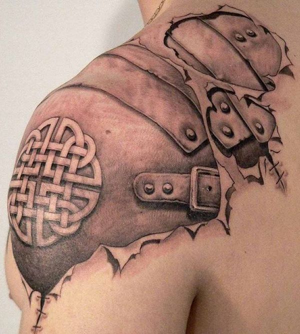 Celtic leather armor upperarm and shoulder tattoo
