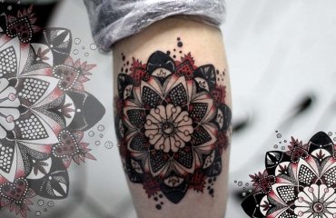 Mandala-dotwork-tattoos-red-black-colors