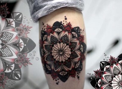 Mandala-dotwork-tattoos-red-black-colors