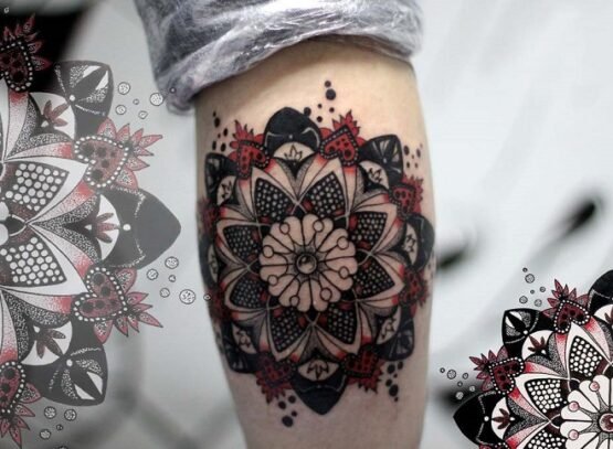 Mandala-dotwork-tattoos-red-black-colors