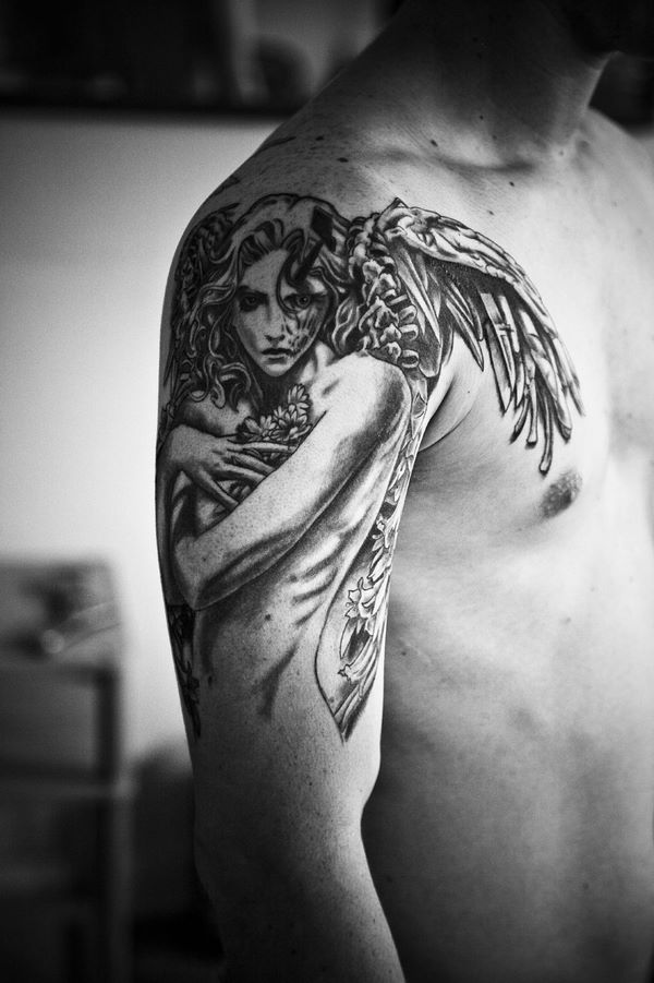 angel tattoo mens shoulder ideas