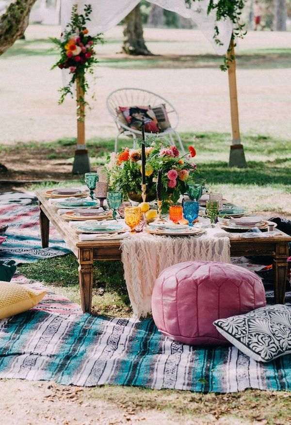 boho chic theme bachelorette ideas backyard table decoration