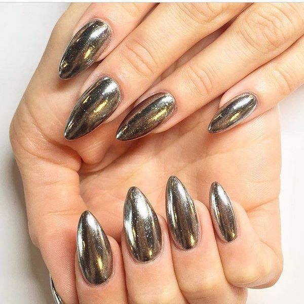 chrome powder nails metallic nail art