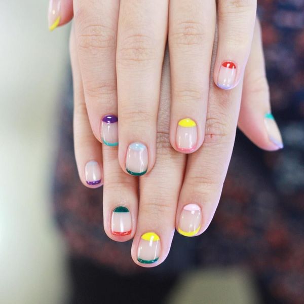 colorful summer nails negative space manicure