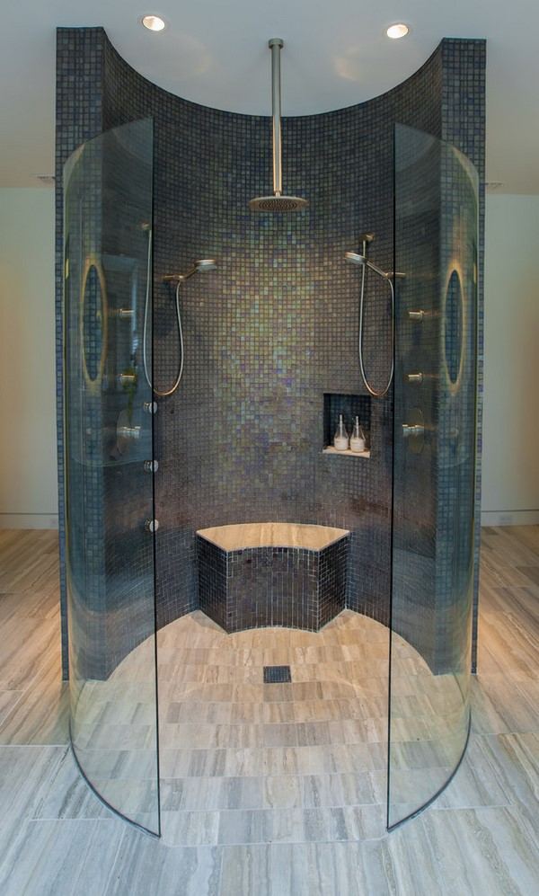 contemporary bathroom curvy walls glass shower enclosure
