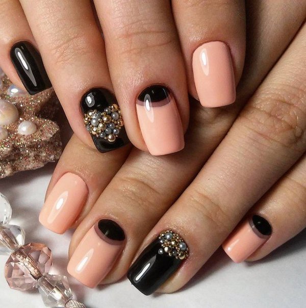 creative nail art black and pink moon manicure